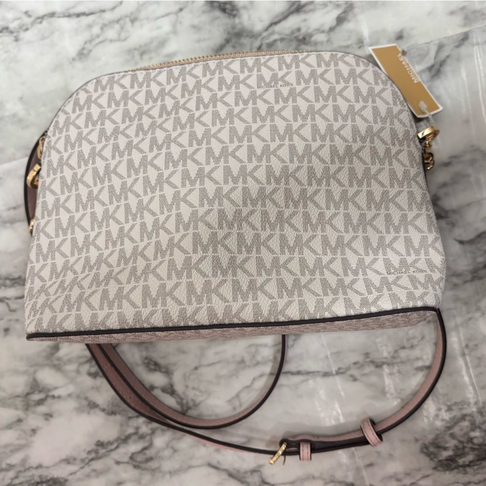 Michael Kors Jet Set Travel Medium Dome Shoulder Crossbody Bag MK Pale Gold NWT - Picture 6 of 9